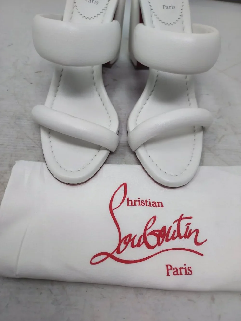 CHRISTIAN LOUBOUTIN White Inflama Sab Black Block Heel Sandal - Picture 8 of 13